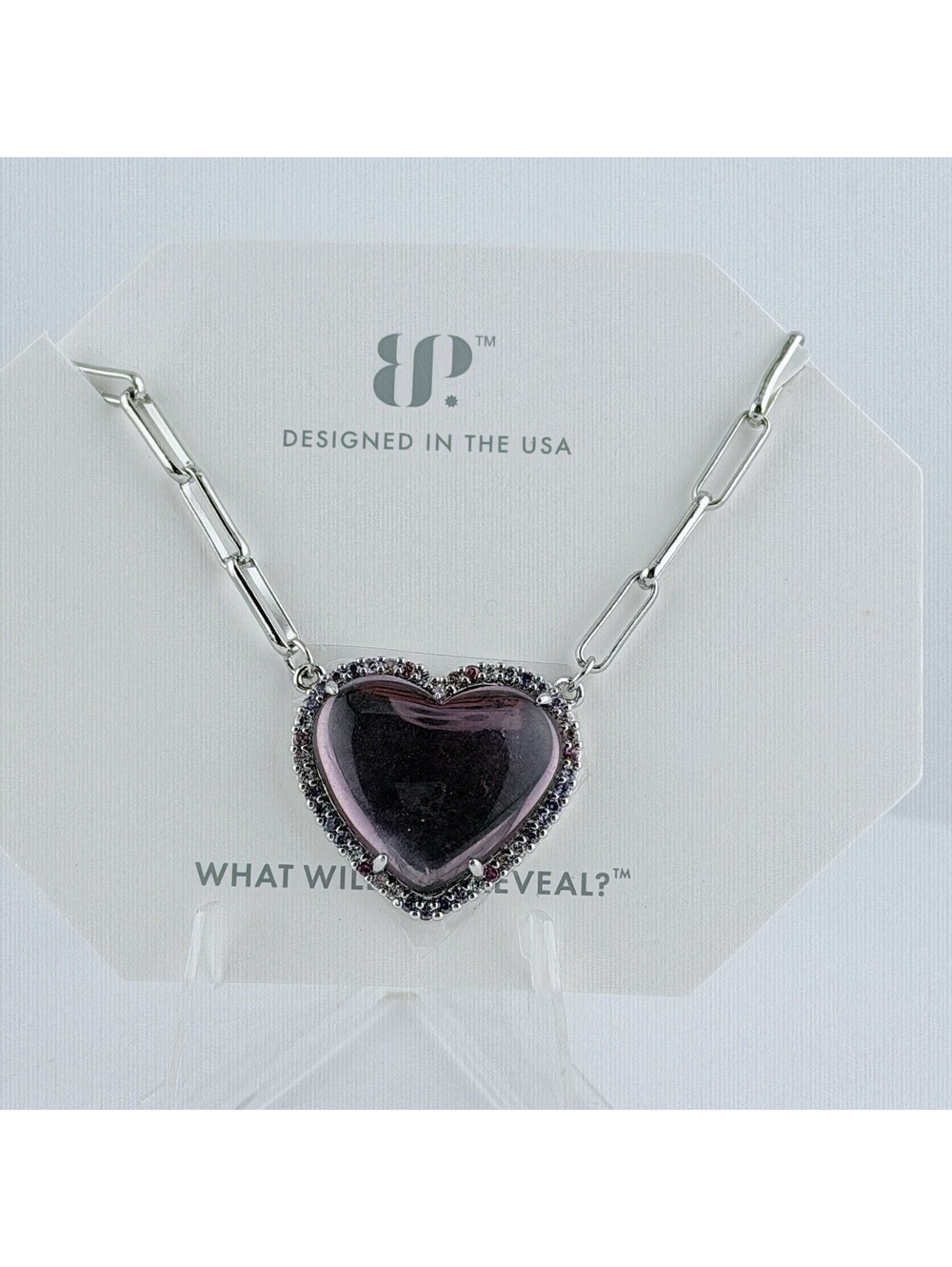 Bomb Party (Now Exclusive Bringback) Purple on Rhodium Original Heart Necklace